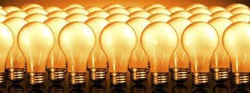 Rows of incandescent light bulbs