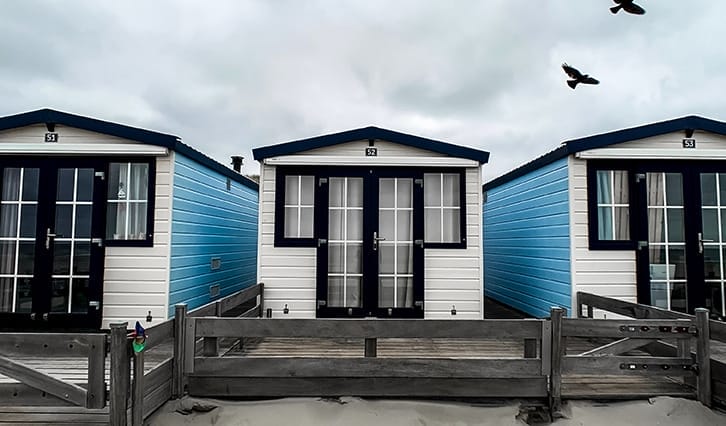 3 identical mobile homes with beachside decks