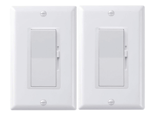 Set off light switches with slider dimmer switches.